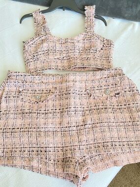 2 piece Pink Tweed Skirt set